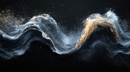 Wall Mural - Abstract Gold Silver Wave Dark Space Background