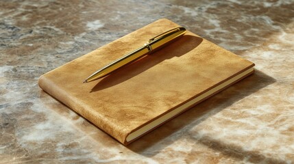 Poster - An elegant agenda notebook with a gold pen placed diagonally on a marble table.