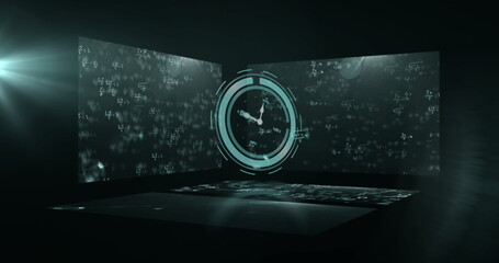 Poster - Clock and mathematical formulas image over dark background