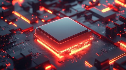 Poster - A G chip resting on a futuristic motherboard with neon lights.