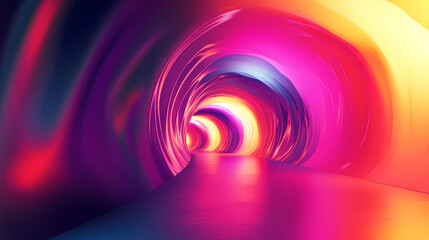 Wall Mural - abstract view of a colorful tunnel with dynamic light patterns swirling around a path. luminous path