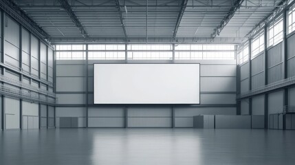 Poster - A blank hanging banner in a clean exhibition hall, ready for product or brand advertisements.