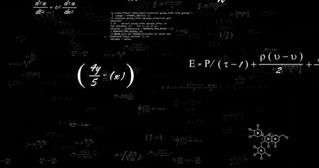 Poster - Mathematical equations and chemical formulas image over black background