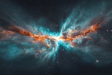 Wall Mural - cosmic nebula with vibrant orange and teal hues, star-filled space.