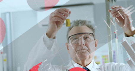Poster - Image of data processing over caucasian male scientist in laboratory