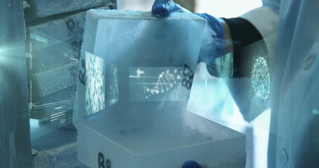  - Image of data processing over caucasian male scientist in laboratory