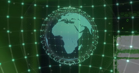 Poster - Image of networks and digital data processing over globe