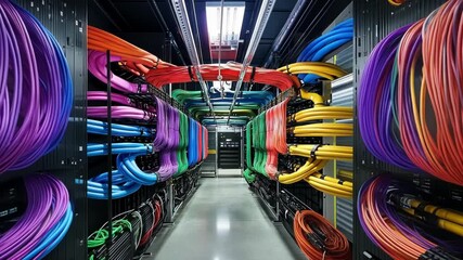 Aufkleber - perfectly organized and colorful network cables are creating a visually appealing pattern in a moder