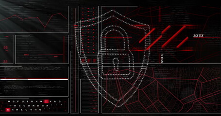 Aufkleber - image of data processing over padlock and shield