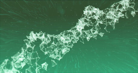 Aufkleber - Image of glowing light trails moving over dna strand on green background