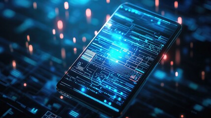Poster - A close-up of a G-enabled smartphone held against a holographic backdrop.