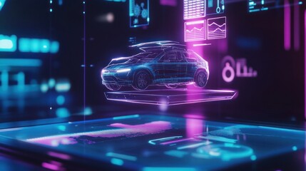 Poster - Futuristic Car Design Hologram: Digital Automotive Innovation