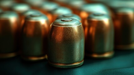 Wall Mural - Close-up copper bullets, ammo, dark background, firearm