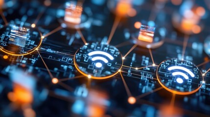 Poster - A digital representation of a G-connected smart city at night.