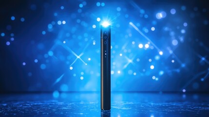 Poster - A futuristic selfie stick concept glowing against a tech-themed background.