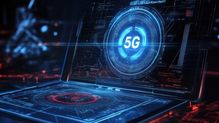 Poster - A glowing G hologram over a transparent tablet device.