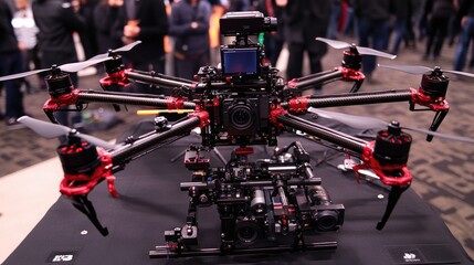 Poster - A professional camera and drone setup neatly displayed on a table.