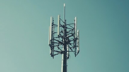 Poster - A telecommunications tower with G transmitters and a clear blue sky.