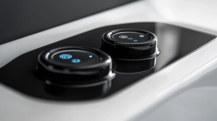 Poster - Close-up of a smart faucet's touchpad showing various settings for temperature and flow.