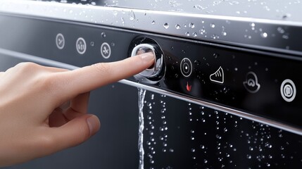Poster - Close-up of a smart faucet's touchpad showing various settings for temperature and flow.