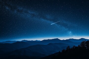 Wall Mural - night sky with shooting star over mountain range. (1)