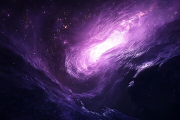 Wall Mural - purple cosmic swirl nebula, bright center, dark space.