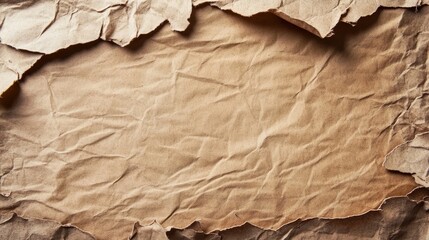 Poster - Crumpled brown paper texture background with torn edges and copy space for text or design elements