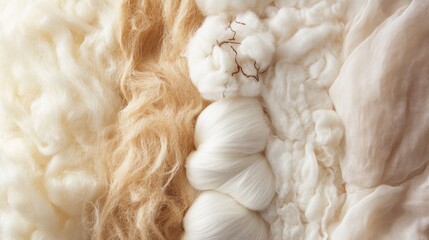 Poster - Textured fabrics and fibers in shades of cream and beige with Copy Space for textile or fashion design concepts.