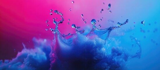 Poster - Colorful abstract water splash with droplets and vibrant gradient background Copy Space