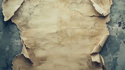 Poster - Aged textured paper background with curled edges on a distressed wall with copy space for text or design elements