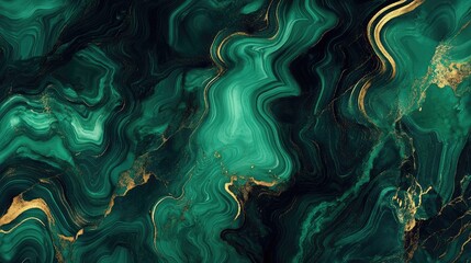 Aufkleber - Green and Gold Abstract Fluid Art Background with Copy Space for Text Placement