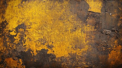 Poster - Textured grunge background with yellow and dark brown layers peeling and weathered suitable for various design applications Copy Space