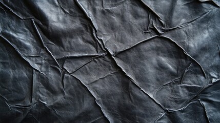 Poster - Wrinkled black leather texture background with detailed creases and folds suitable for various design applications Copy Space