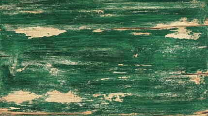 Poster - Green weathered wooden texture with chipped paint and visible grain Copy Space
