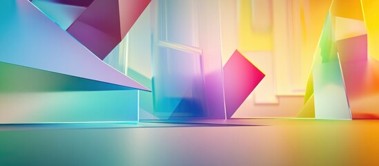 Aufkleber - Abstract colorful geometric shapes with transparent surfaces and gradients in a modern artistic composition Copy Space