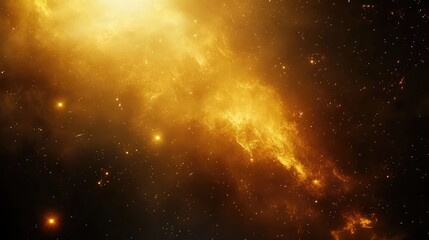 Poster - Golden Nebula in Space with Starry Background and Copy Space for Text