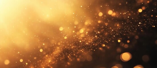 Poster - golden bokeh background with soft glowing lights and particles on a dark backdrop with copy space