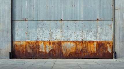 Poster - Rusty metal wall with weathered texture and cracks, industrial background, Copy Space for text placement.