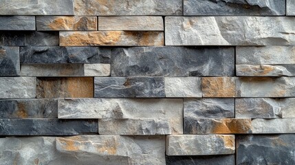 Poster - Textured stone wall tiles in various shades of gray and beige with natural variations and patterns Copy Space