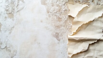 Poster - Textured wall surface with torn paper layer and uneven plaster background suitable for design projects with Copy Space.
