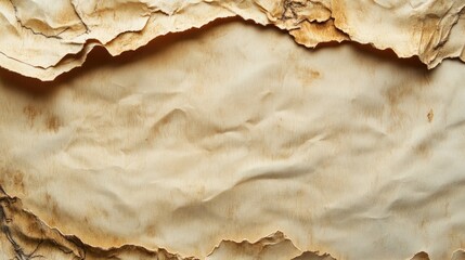 Poster - Old wrinkled paper sheet with burnt edges and creases in natural light provides ample copy space for text placement