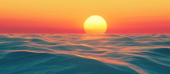 Poster - Vibrant sunset over ocean waves with warm colors and smooth water texture Copy Space
