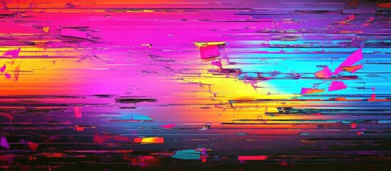 Poster - Colorful abstract digital art with vibrant stripes and geometric shapes, suitable for modern design, Copy Space.