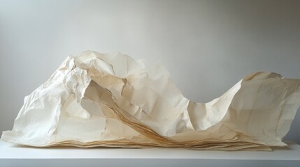 Aufkleber - Abstract paper sculpture with layered texture resembling waves on white background with Copy Space for text placement.