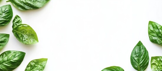 Poster - Green leaves on white background with copy space for text or graphics