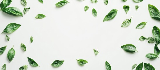 Poster - Green Leaves Frame on White Background with Copy Space for Text or Graphics