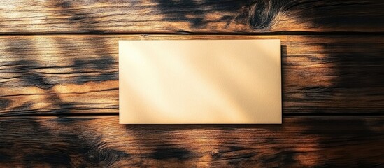 Poster - Wooden Background with Blank Card and Natural Light Shadows Copy Space