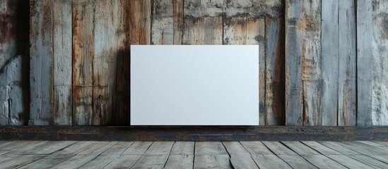 Poster - Blank white canvas on a rustic wooden background with copy space for text or graphics