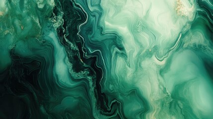 Poster - Abstract fluid art background in shades of green and black with swirling patterns and Copy Space for text placement