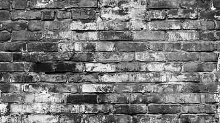 Poster - Textured black and white close-up of weathered brick wall with peeling paint and stains featuring ample copy space.